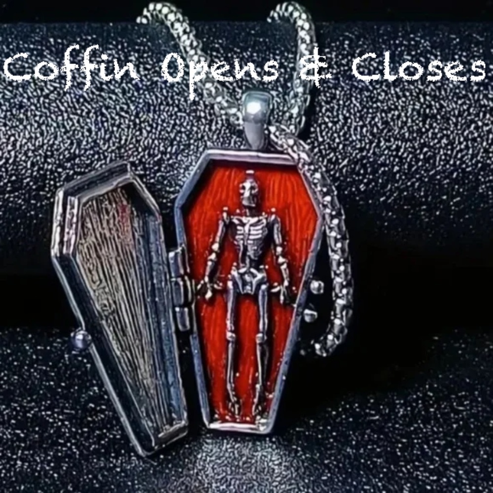 Retro Skull Coffin Shape Necklace, Punk Style Fashion Pendant Necklace- NWT